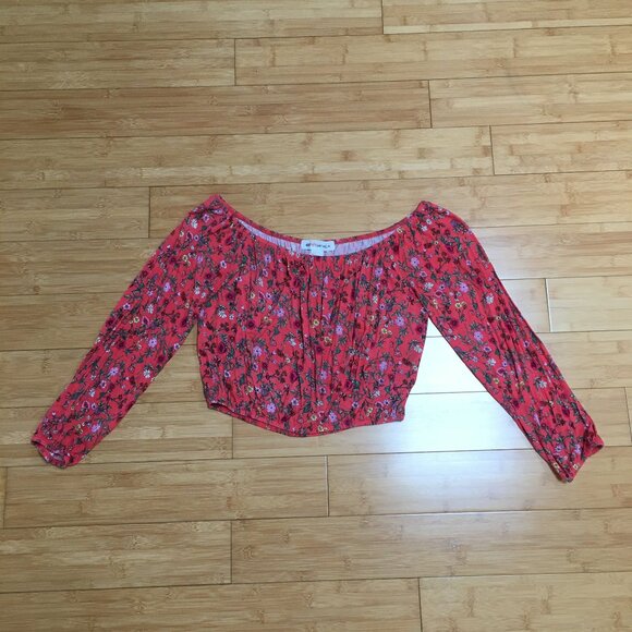 Like New H&M Orange Red Floral Off Shoulder Crop Top - Picture 1 of 3